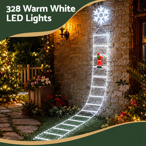 Jingle Jollys Christmas Ladder Lights Santa 3.4m 328LED Hanging Decor Cool White - SportZone.co.nz