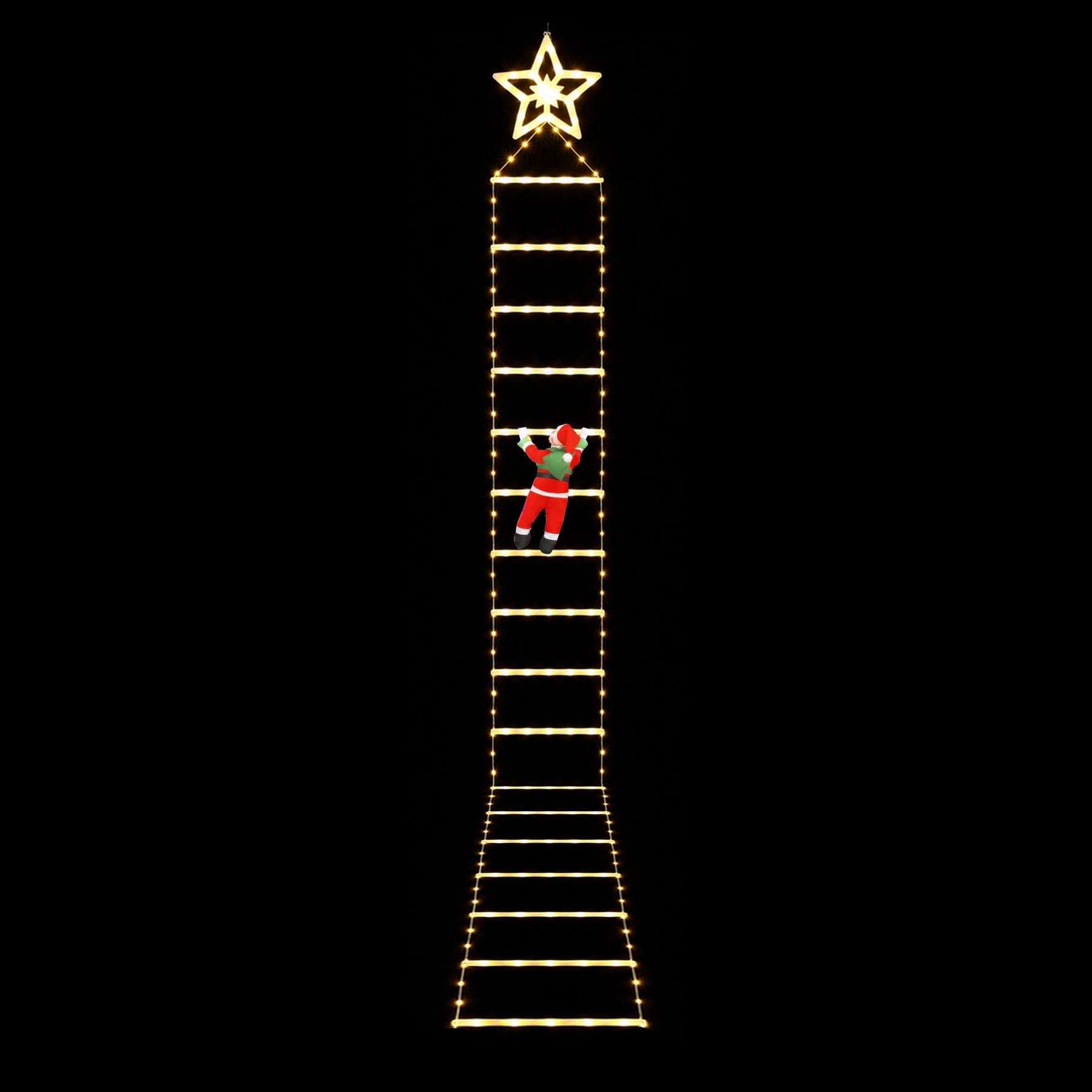 Jingle Jollys Christmas Ladder Lights Santa 3.4m 328LED Hanging Decor Warm White - SportZone.co.nz
