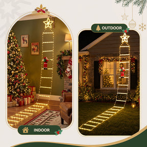 Jingle Jollys Christmas Ladder Lights Santa 3.4m 328LED Hanging Decor Warm White - SportZone.co.nz