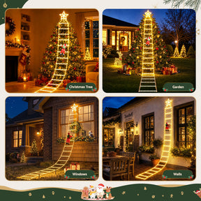 Jingle Jollys Christmas Ladder Lights Santa 3.4m 328LED Hanging Decor Warm White - SportZone.co.nz