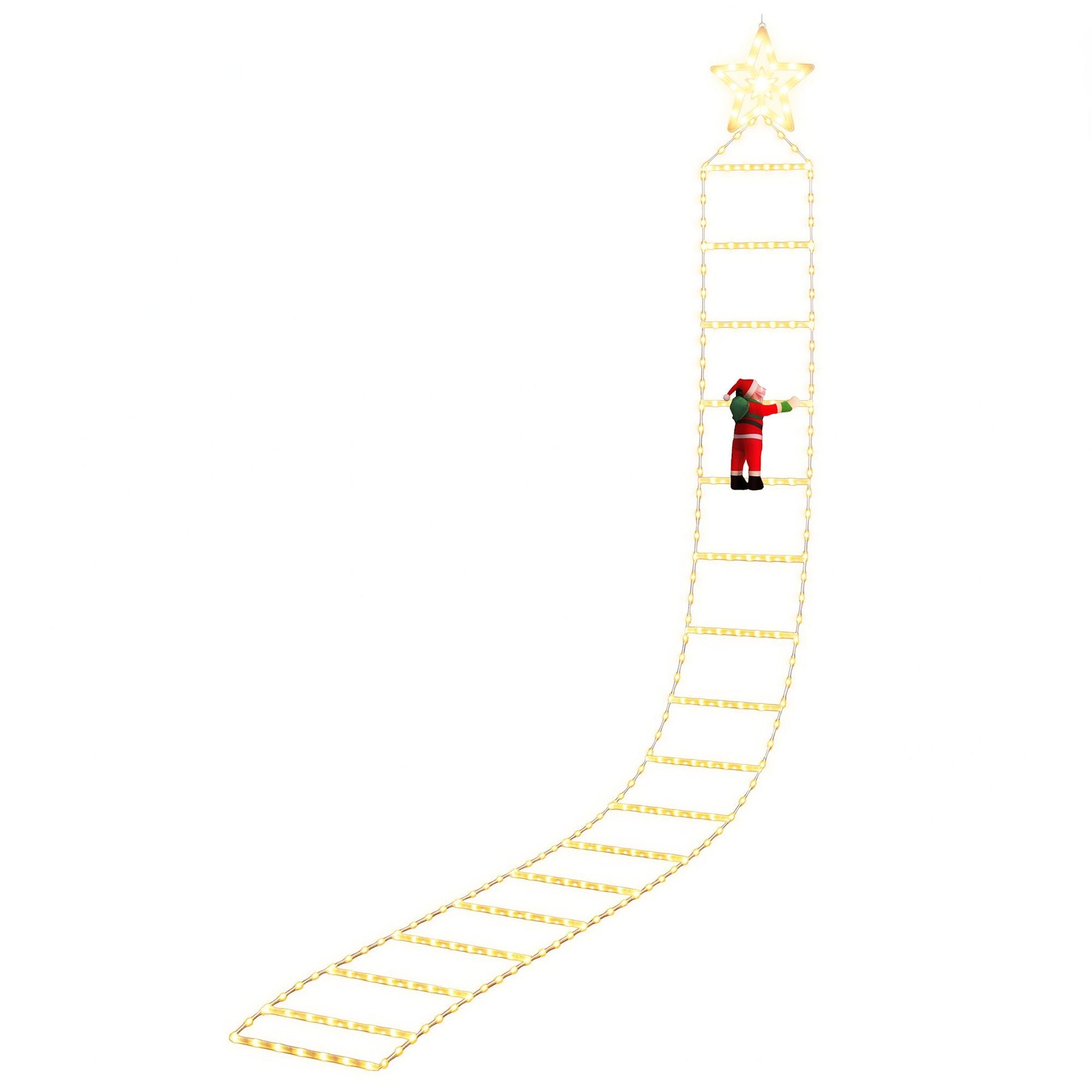 Jingle Jollys Christmas Ladder Lights Santa 3.4m 328LED Hanging Decor Warm White - SportZone.co.nz