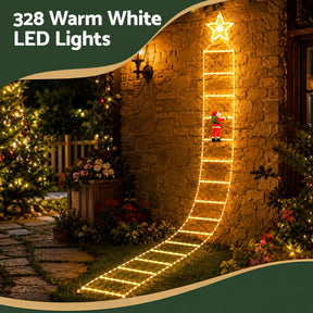 Jingle Jollys Christmas Ladder Lights Santa 3.4m 328LED Hanging Decor Warm White - SportZone.co.nz