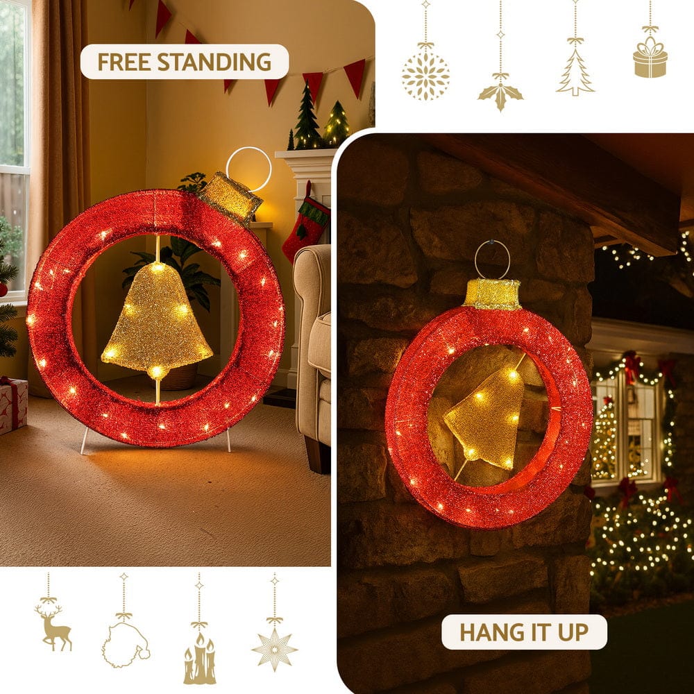 Jingle Jollys Christmas Lights 60cm Motif 30 LED Bell Wreath Xmas Decorations - SportZone.co.nz