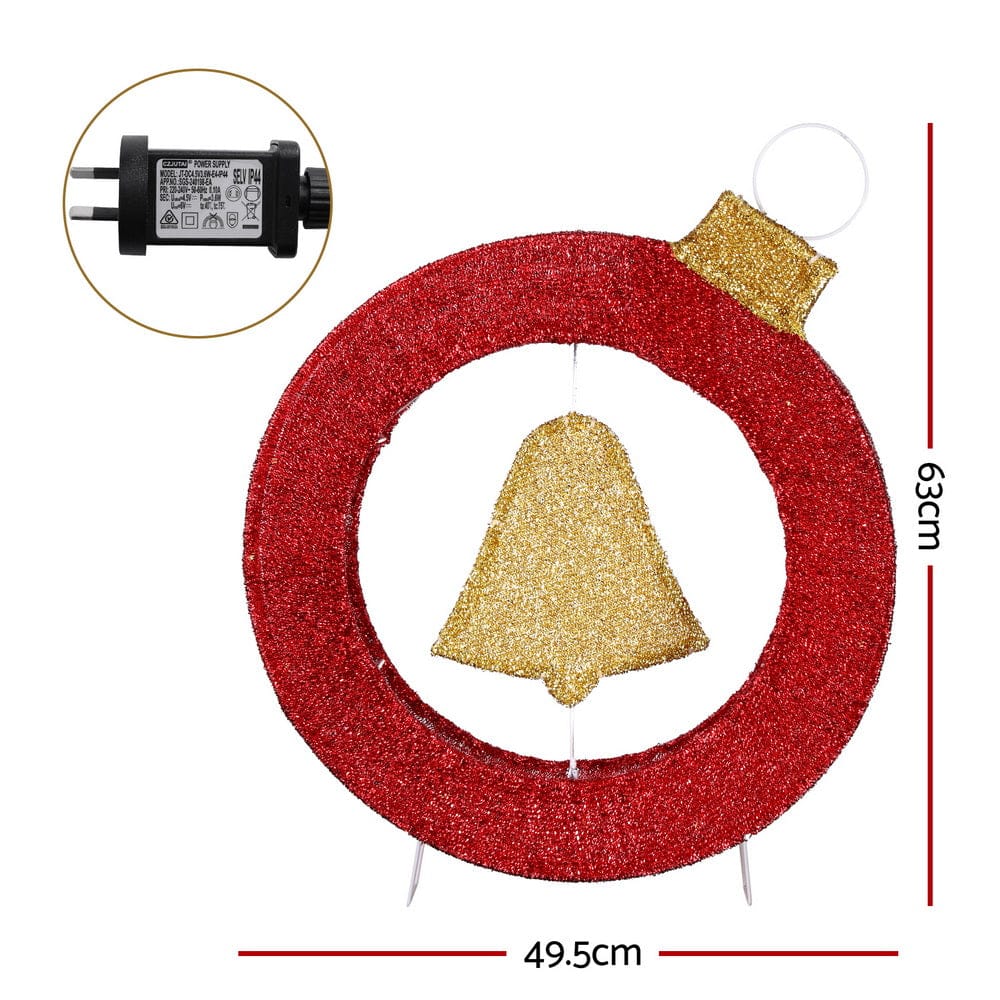 Jingle Jollys Christmas Lights 60cm Motif 30 LED Bell Wreath Xmas Decorations - SportZone.co.nz