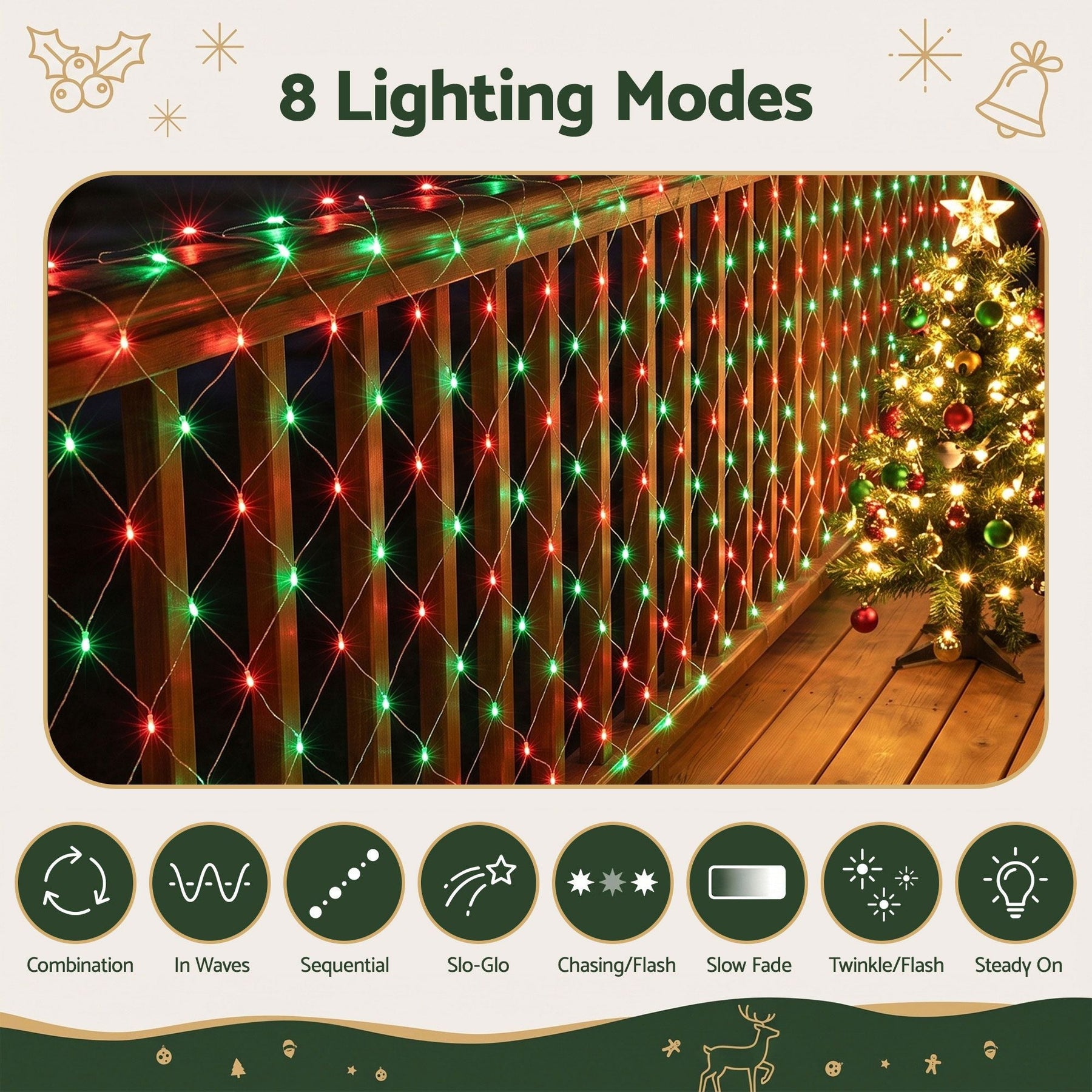 Jingle Jollys Christmas Lights 6x4m Christmas Net Lights 1000LED Red Green Festive Lighting - SportZone.co.nz