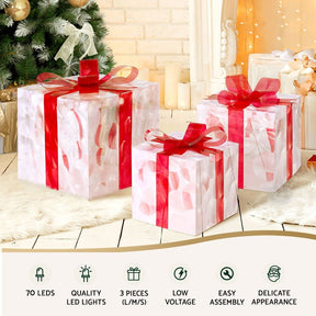 Jingle Jollys Christmas Lights 70 LED Fairy Light Gift Box 3pcs Decorations Red - SportZone.co.nz