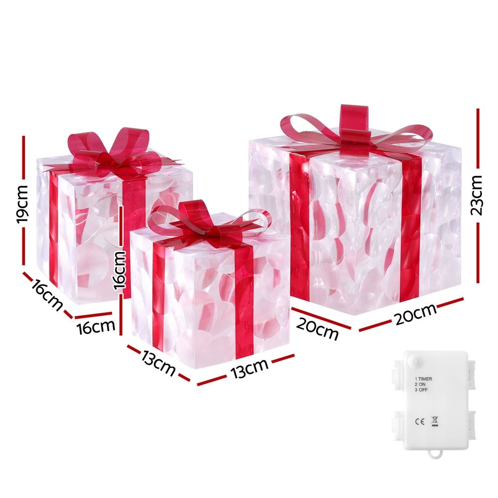 Jingle Jollys Christmas Lights 70 LED Fairy Light Gift Box 3pcs Decorations Red - SportZone.co.nz