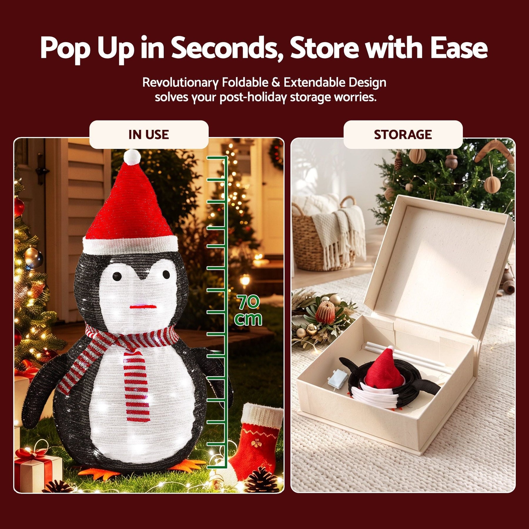 Jingle Jollys Christmas Penguin Light LED Christmas Decoration Pop Up Christmas Display 70cm - SportZone.co.nz
