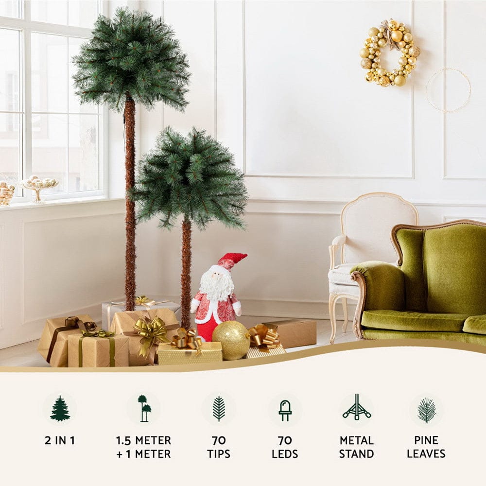 Jingle Jollys Christmas Tree 1.5+1m LED Xmas Palm Tree Party Decorations 2 in 1 - SportZone.co.nz