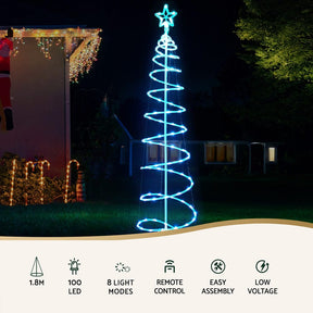 Jingle Jollys Christmas Tree 1.8m 100 RGB LED Rope Lights Xmas Trees Decoration - SportZone.co.nz