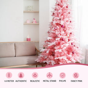 Jingle Jollys Christmas Tree 1.8m Pink Xmas Tree Snowy Party Decor 810 Tips - SportZone.co.nz