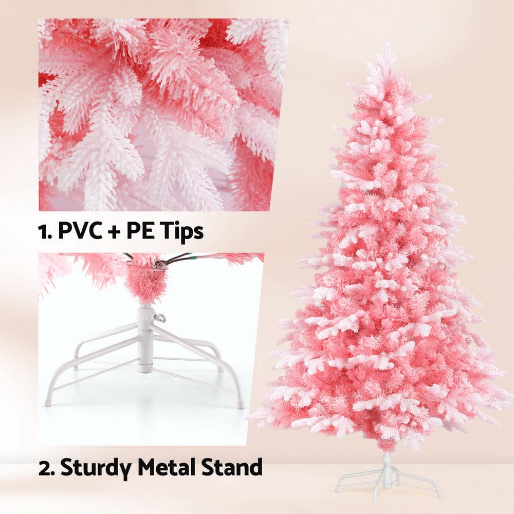 Jingle Jollys Christmas Tree 1.8m Pink Xmas Tree Snowy Party Decor 810 Tips - SportZone.co.nz