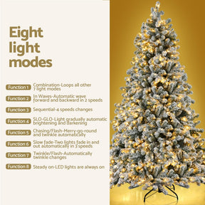 Jingle Jollys Christmas Tree 1.8m Snow Flocked LED Xmas Decoration 8 Light Modes - SportZone.co.nz