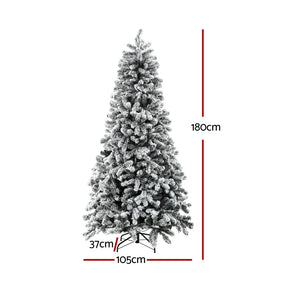 Jingle Jollys Christmas Tree 1.8m Snow Flocked LED Xmas Decoration 8 Light Modes - SportZone.co.nz