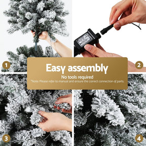 Jingle Jollys Christmas Tree 1.8m Snow Flocked LED Xmas Decoration 8 Light Modes - SportZone.co.nz