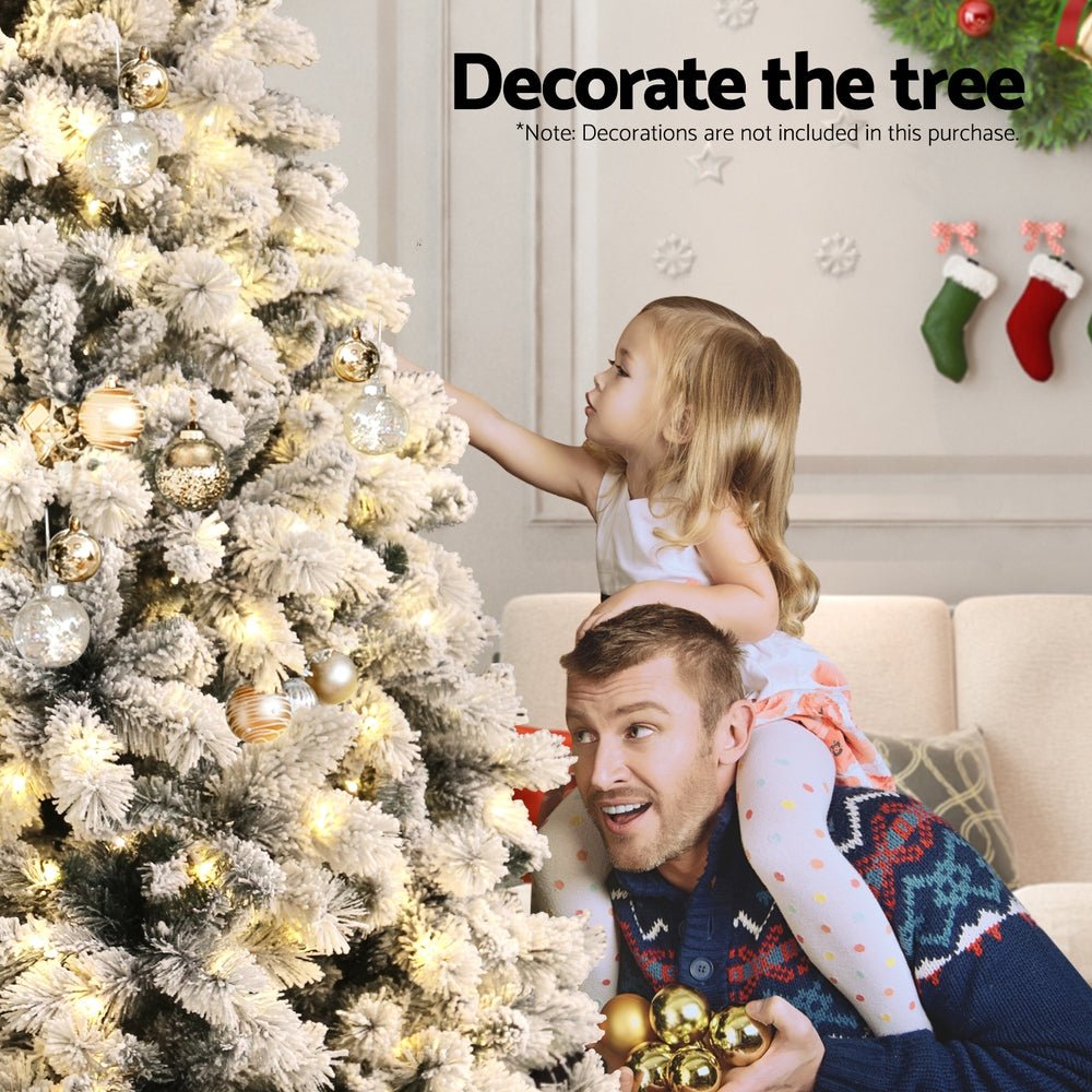 Jingle Jollys Christmas Tree 1.8m Snow Flocked LED Xmas Decoration 8 Light Modes - SportZone.co.nz