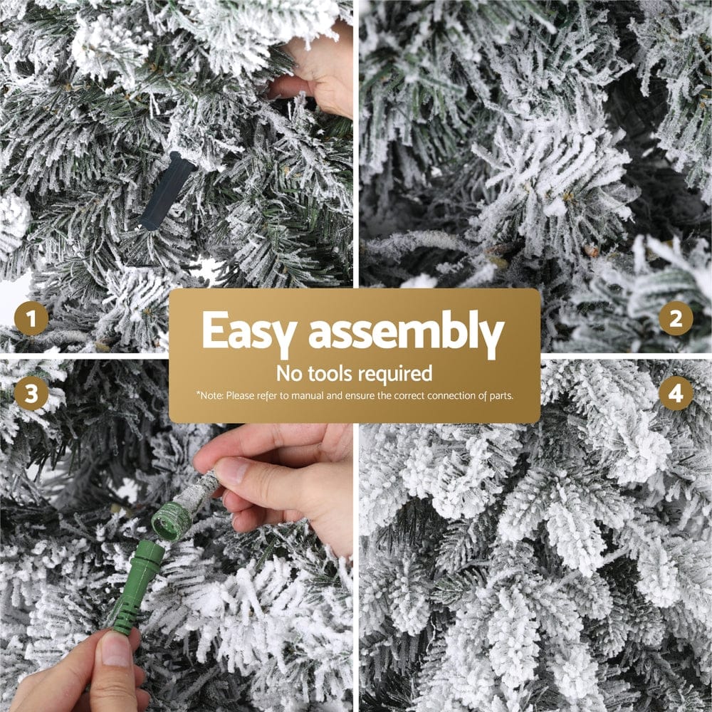 Jingle Jollys Christmas Tree 2.1m Flocking Pencil Tree LED Xmas 860 Tips White - SportZone.co.nz