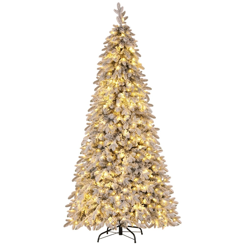 Jingle Jollys Christmas Tree 2.1m Flocking Pencil Tree LED Xmas 860 Tips White - SportZone.co.nz