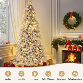 Jingle Jollys Christmas Tree 2.1m Flocking Pencil Tree LED Xmas 860 Tips White - SportZone.co.nz