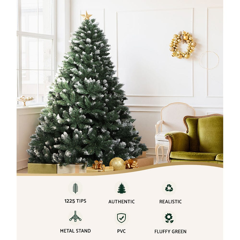 Jingle Jollys Christmas Tree 2.4m Snowy Xmas Tree Decoration 1225 Tips - SportZone.co.nz