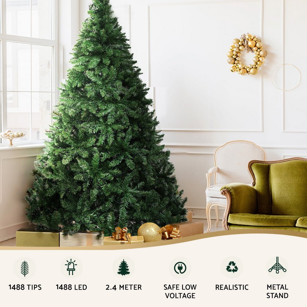 Jingle Jollys Christmas Tree 2.4m Xmas Tree Decorations 1488 LEDs - SportZone.co.nz