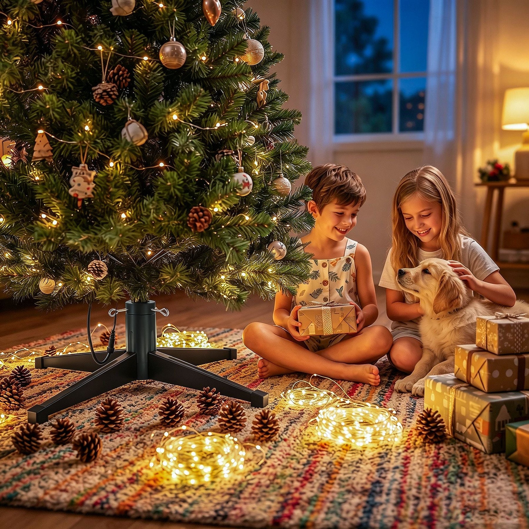 Jingle Jollys Christmas Tree Stand 360° Rotating for Xmas Tree Up to 2.7M with Remote Control - SportZone.co.nz