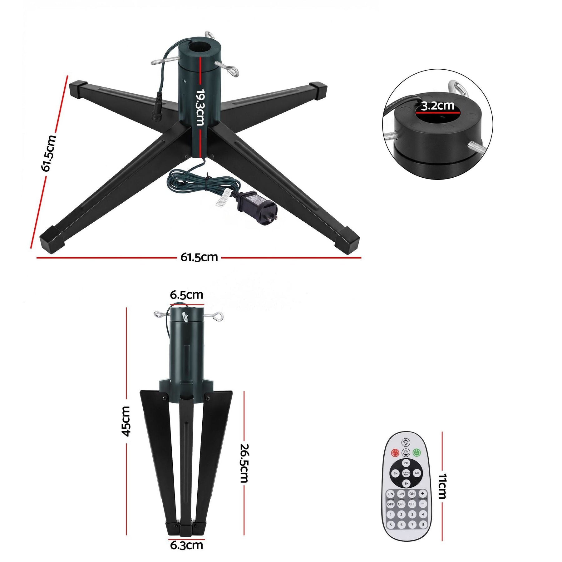 Jingle Jollys Christmas Tree Stand 360° Rotating for Xmas Tree Up to 2.7M with Remote Control - SportZone.co.nz