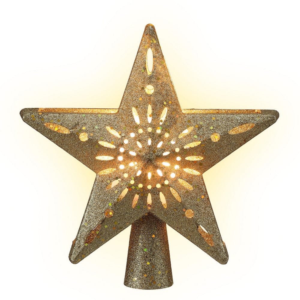 Jingle Jollys Christmas Tree Topper Star Snowflake Projector Party Glitter Gold - SportZone.co.nz