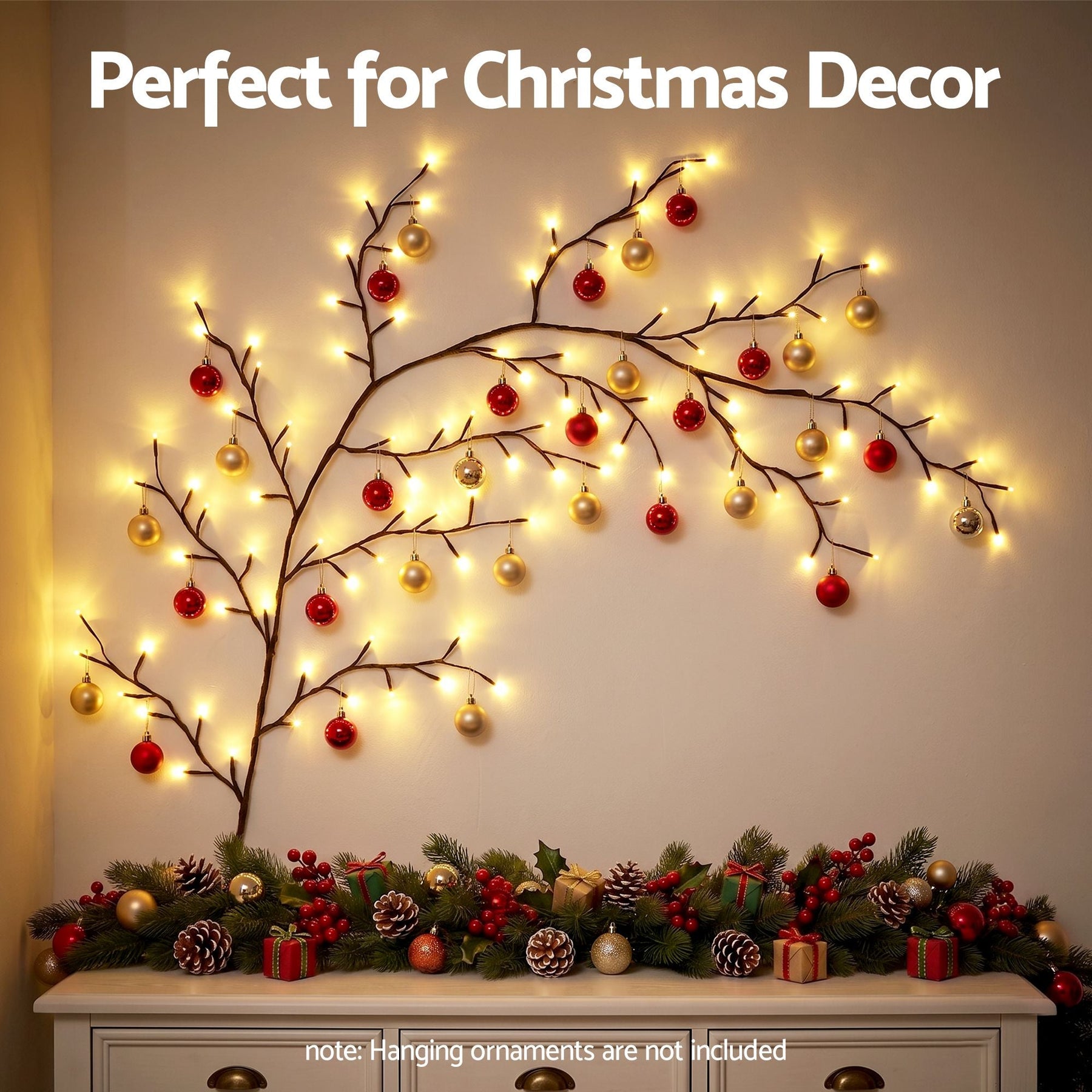 Jingle Jollys Christmas Willow Vine Lights Branch LED Fairy DIY Wall Decor 1.8m Warm White - SportZone.co.nz