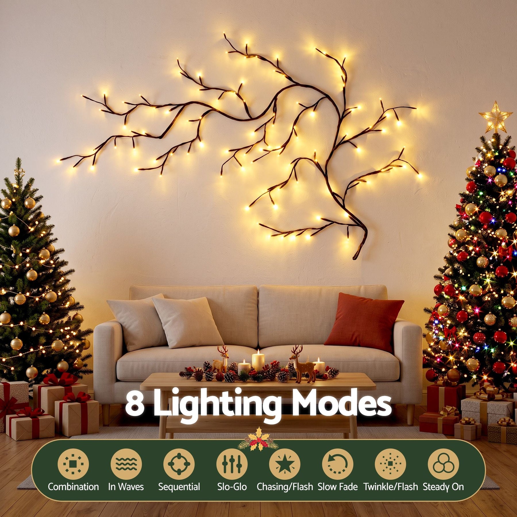 Jingle Jollys Christmas Willow Vine Lights Branch LED Fairy DIY Wall Decor 1.8m Warm White - SportZone.co.nz
