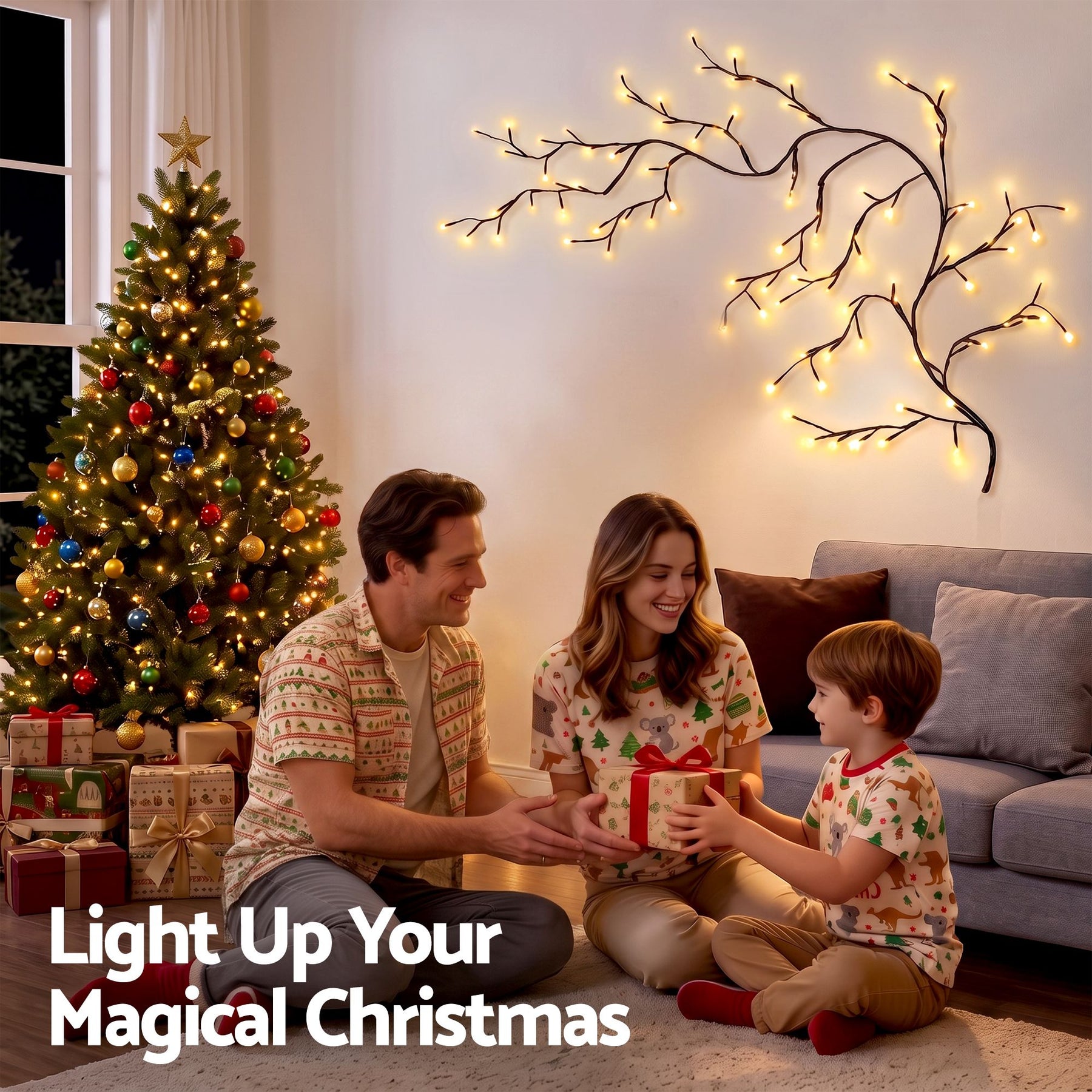 Jingle Jollys Christmas Willow Vine Lights Branch LED Fairy DIY Wall Decor 1.8m Warm White - SportZone.co.nz