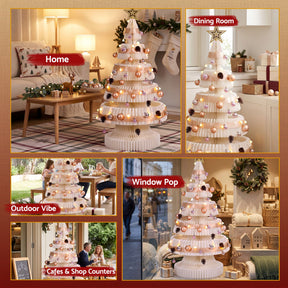 Jingle Jollys Paper Christmas Tree 114CM w/ Star Topper LEDs Xmas Decorations Kit Home Office White - SportZone.co.nz