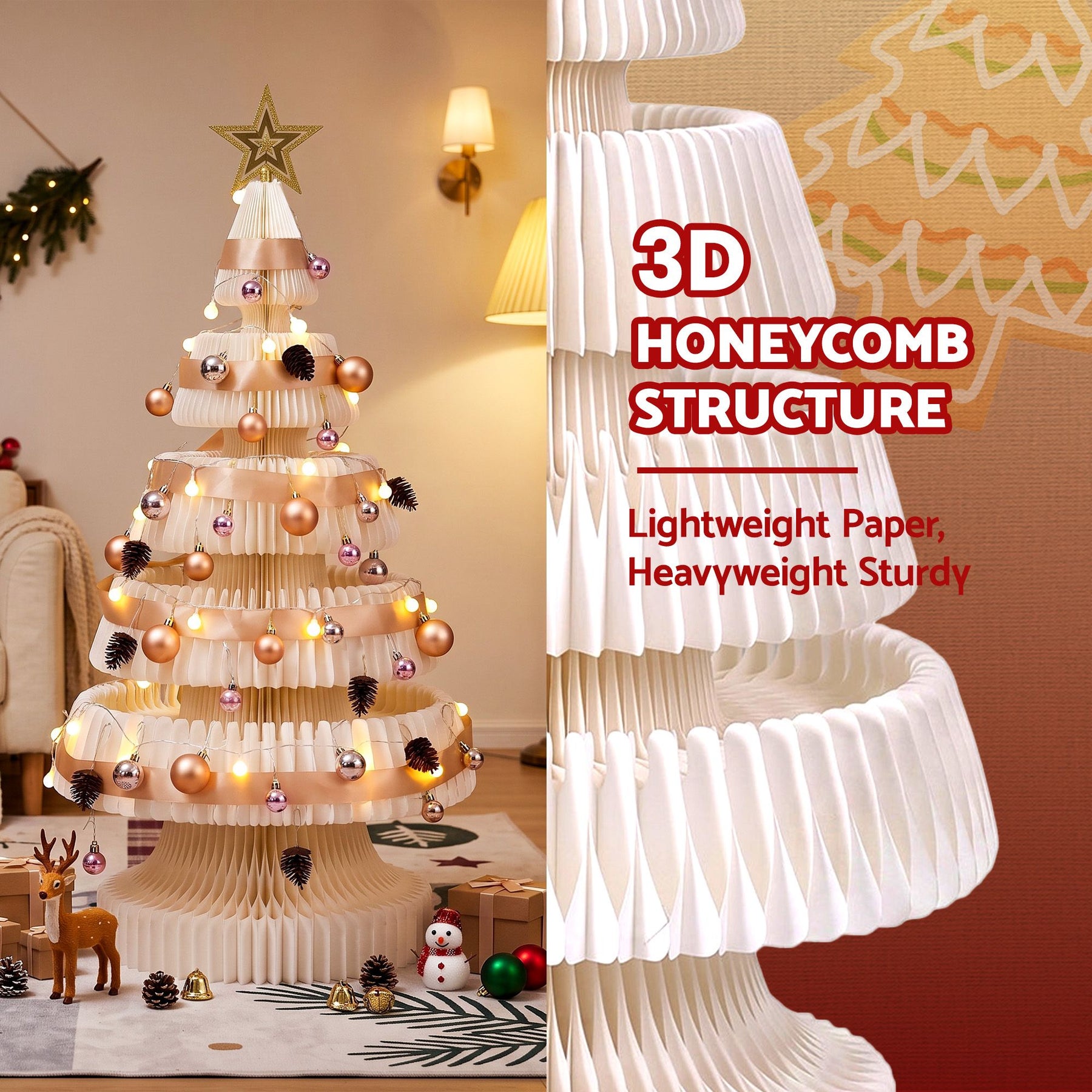 Jingle Jollys Paper Christmas Tree 114CM w/ Star Topper LEDs Xmas Decorations Kit Home Office White - SportZone.co.nz