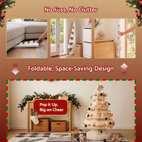 Jingle Jollys Paper Christmas Tree 114CM w/ Star Topper LEDs Xmas Decorations Kit Home Office White - SportZone.co.nz