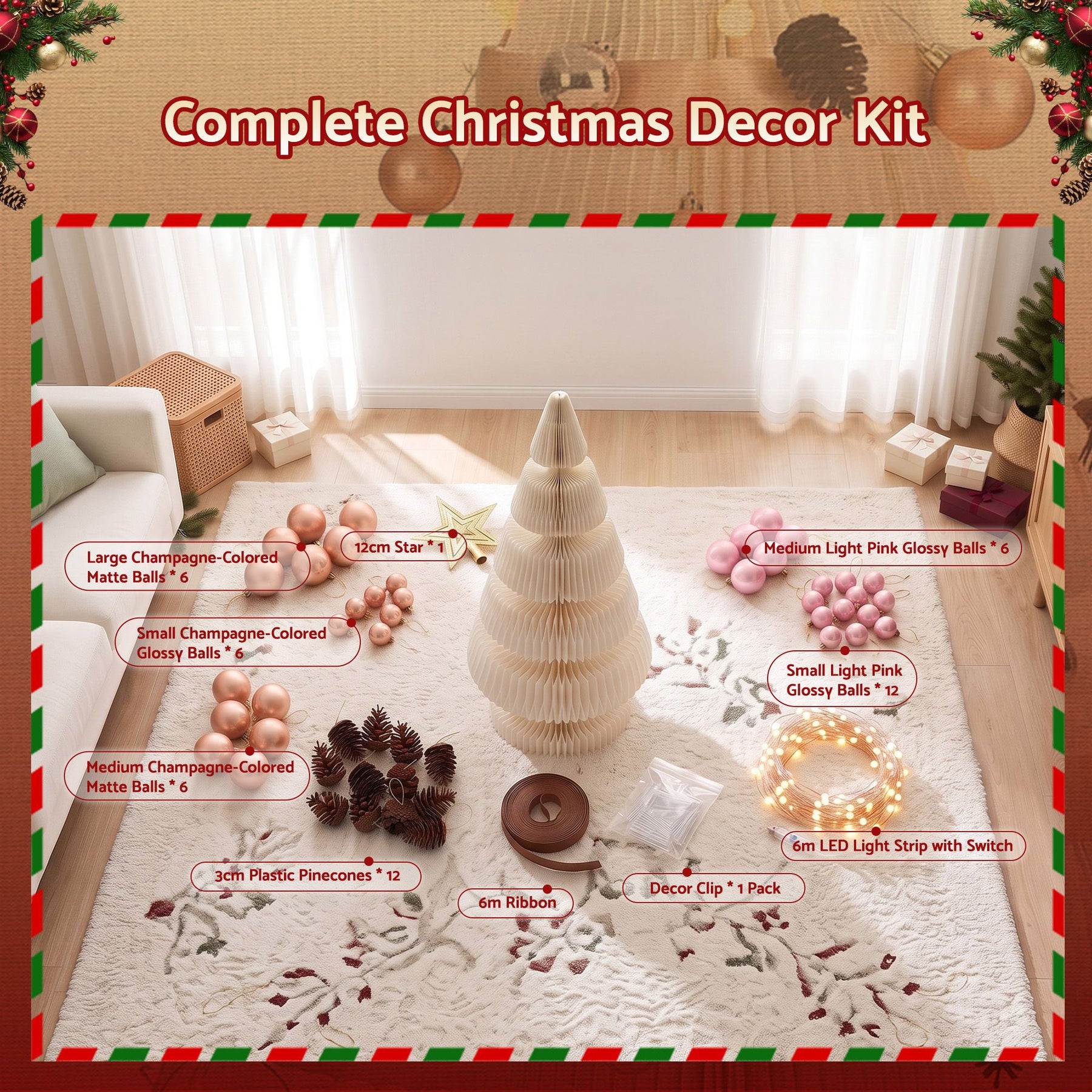 Jingle Jollys Paper Christmas Tree 114CM w/ Star Topper LEDs Xmas Decorations Kit Home Office White - SportZone.co.nz