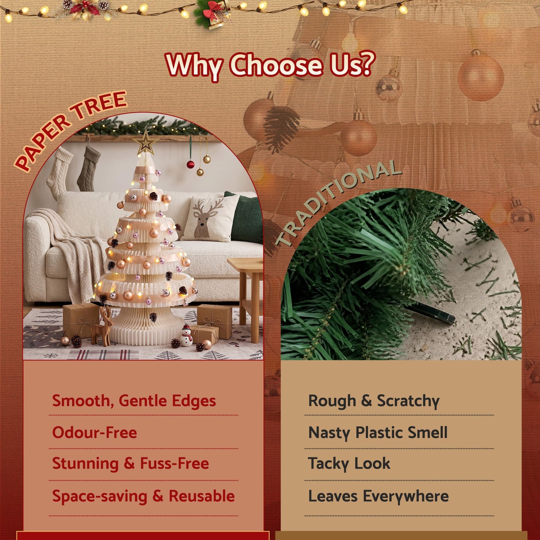 Jingle Jollys Paper Christmas Tree 114CM w/ Star Topper LEDs Xmas Decorations Kit Home Office White - SportZone.co.nz