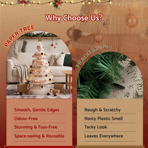 Jingle Jollys Paper Christmas Tree 114CM w/ Star Topper LEDs Xmas Decorations Kit Home Office White - SportZone.co.nz