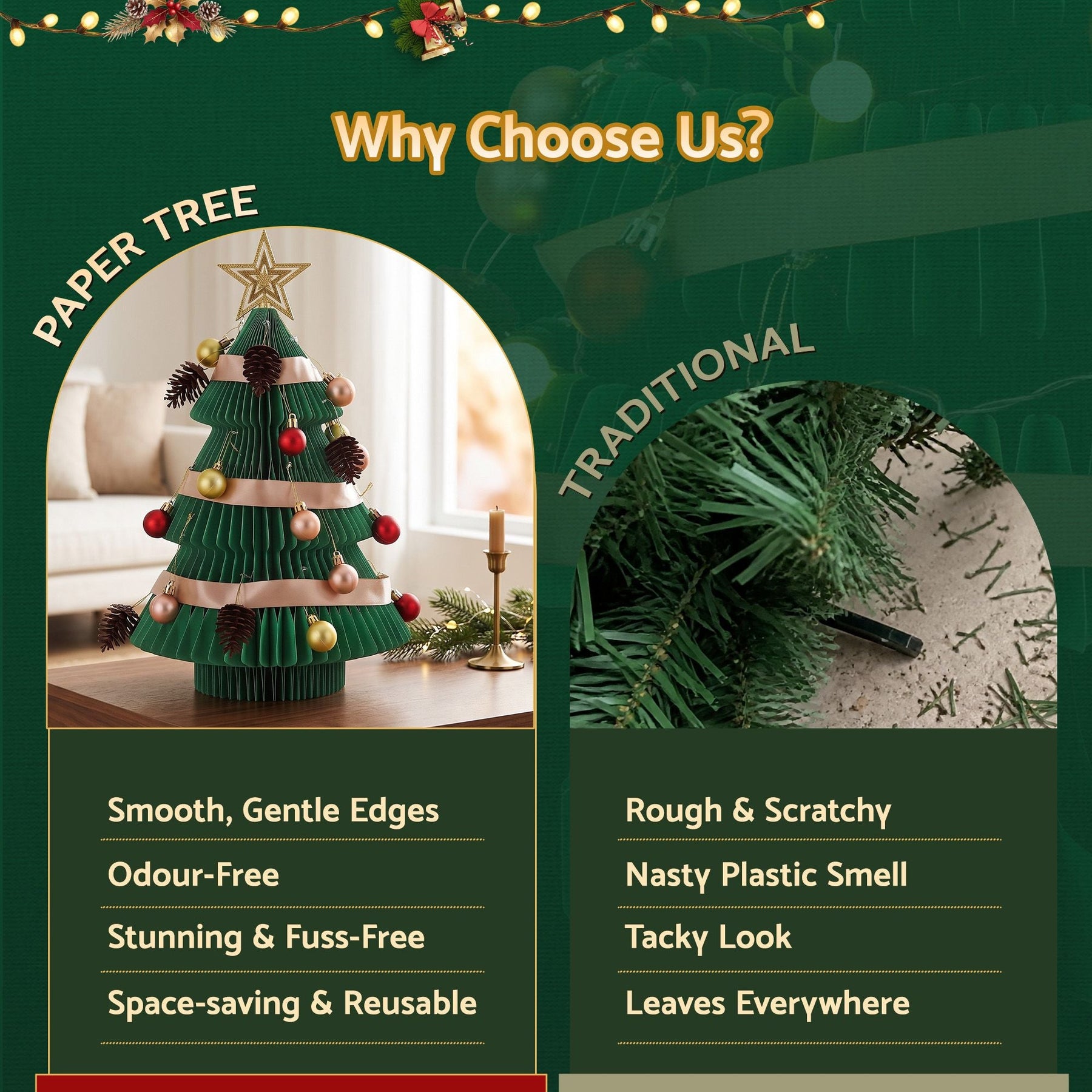 Jingle Jollys Paper Christmas Tree 47CM w/ Star Topper Xmas Decor Tabletop Green DIY Ornament Set - SportZone.co.nz