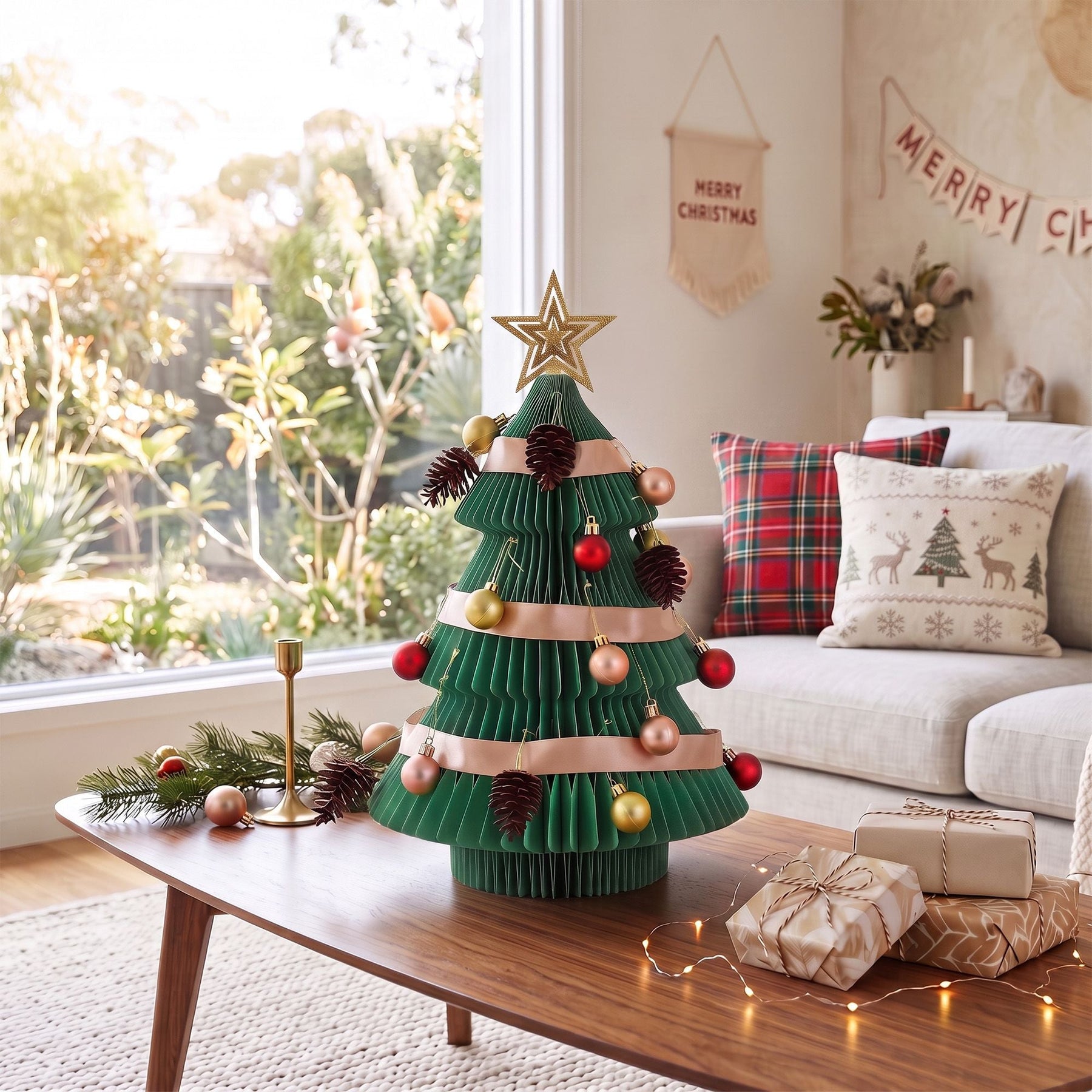 Jingle Jollys Paper Christmas Tree 47CM w/ Star Topper Xmas Decor Tabletop Green DIY Ornament Set - SportZone.co.nz