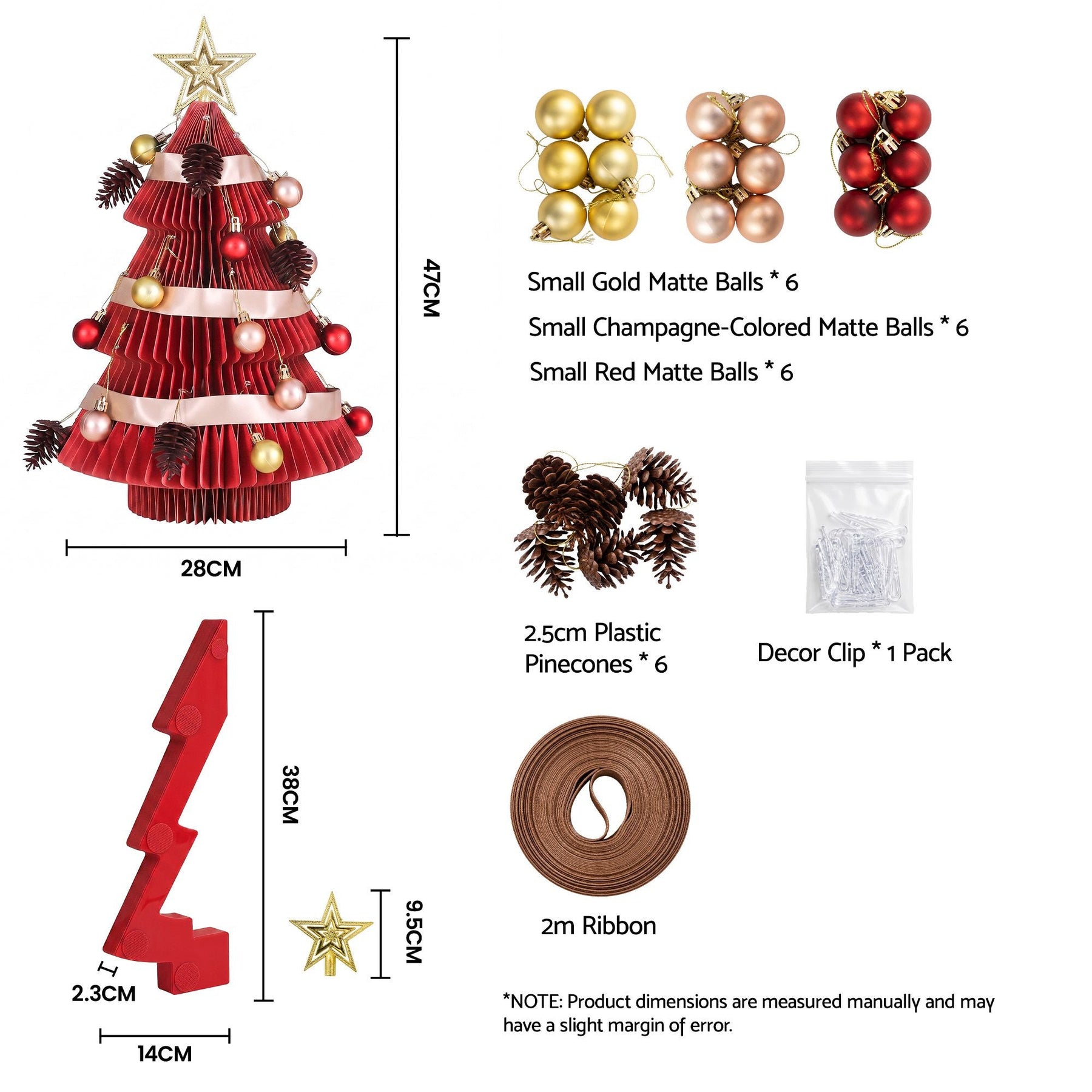 Jingle Jollys Paper Christmas Tree 47CM w/ Star Topper Xmas Decoration Tabletop Red DIY Ornament Set - SportZone.co.nz