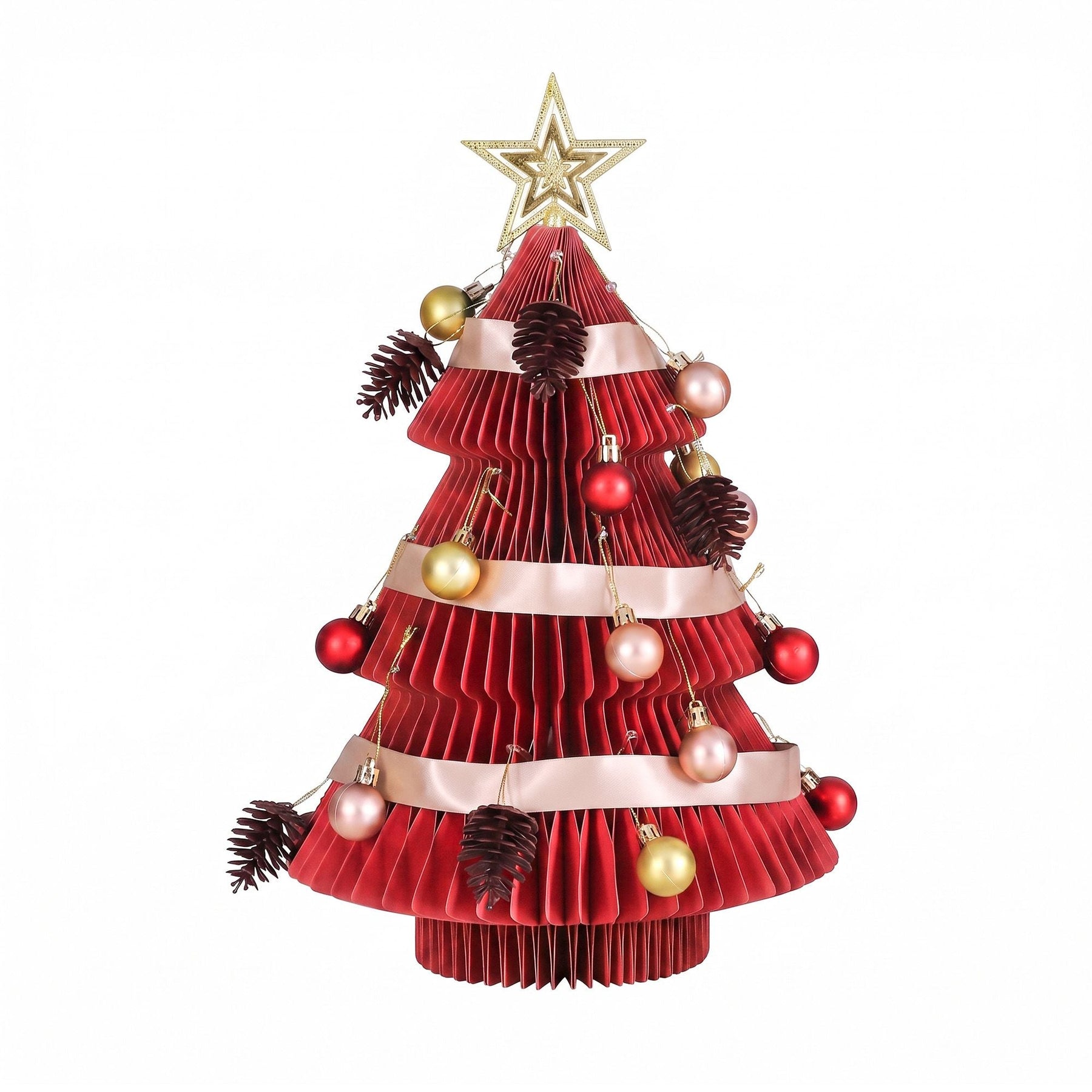 Jingle Jollys Paper Christmas Tree 47CM w/ Star Topper Xmas Decoration Tabletop Red DIY Ornament Set - SportZone.co.nz