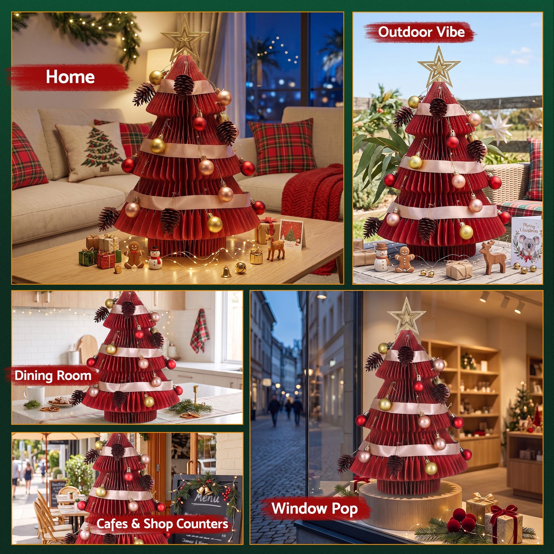Jingle Jollys Paper Christmas Tree 47CM w/ Star Topper Xmas Decoration Tabletop Red DIY Ornament Set - SportZone.co.nz