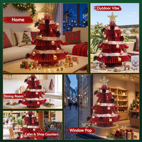 Jingle Jollys Paper Christmas Tree 47CM w/ Star Topper Xmas Decoration Tabletop Red DIY Ornament Set - SportZone.co.nz