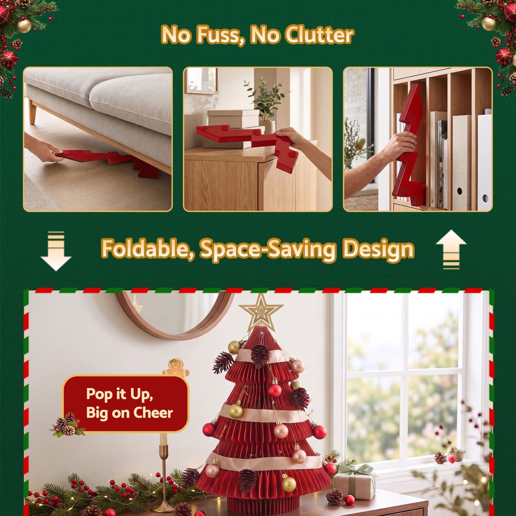Jingle Jollys Paper Christmas Tree 47CM w/ Star Topper Xmas Decoration Tabletop Red DIY Ornament Set - SportZone.co.nz