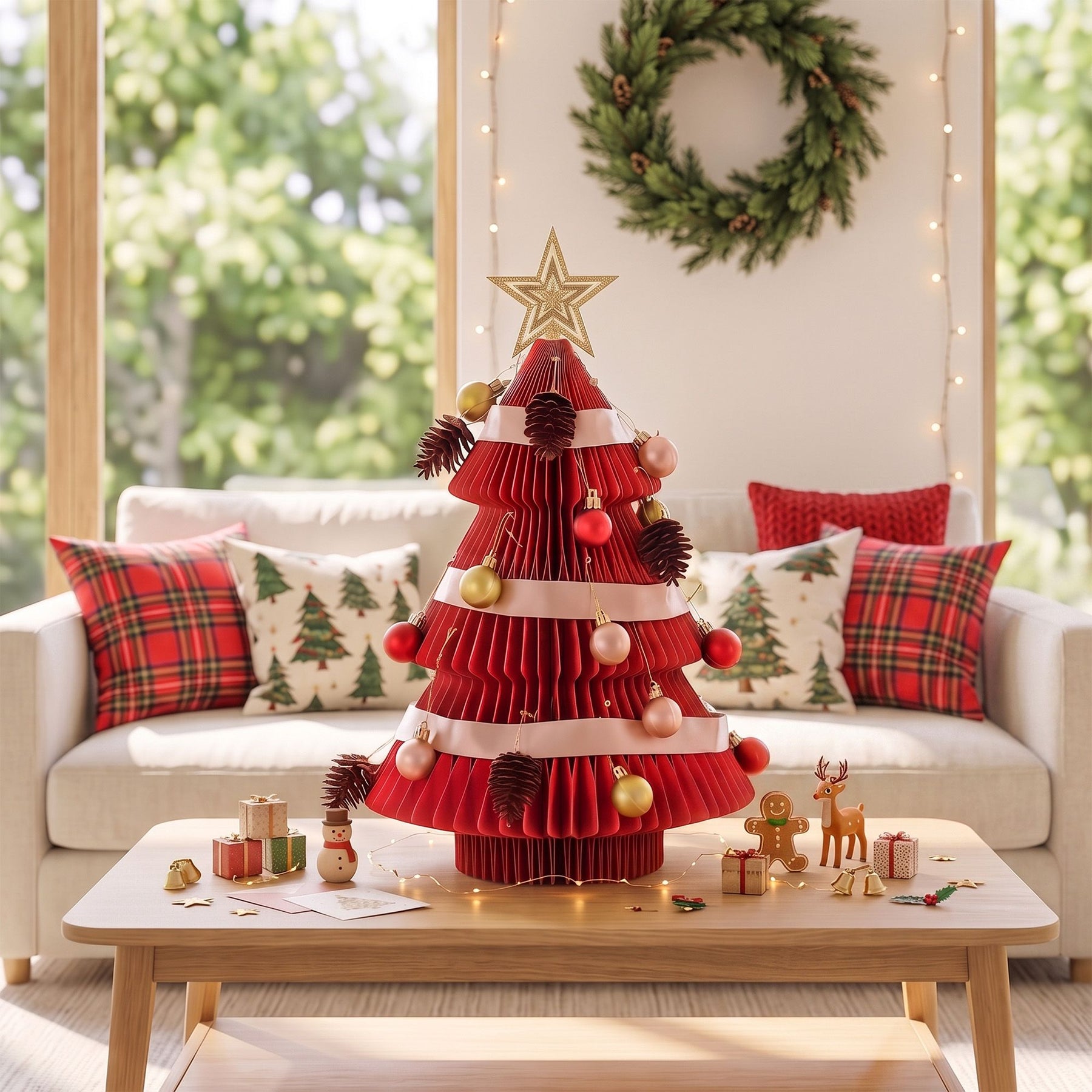 Jingle Jollys Paper Christmas Tree 47CM w/ Star Topper Xmas Decoration Tabletop Red DIY Ornament Set - SportZone.co.nz