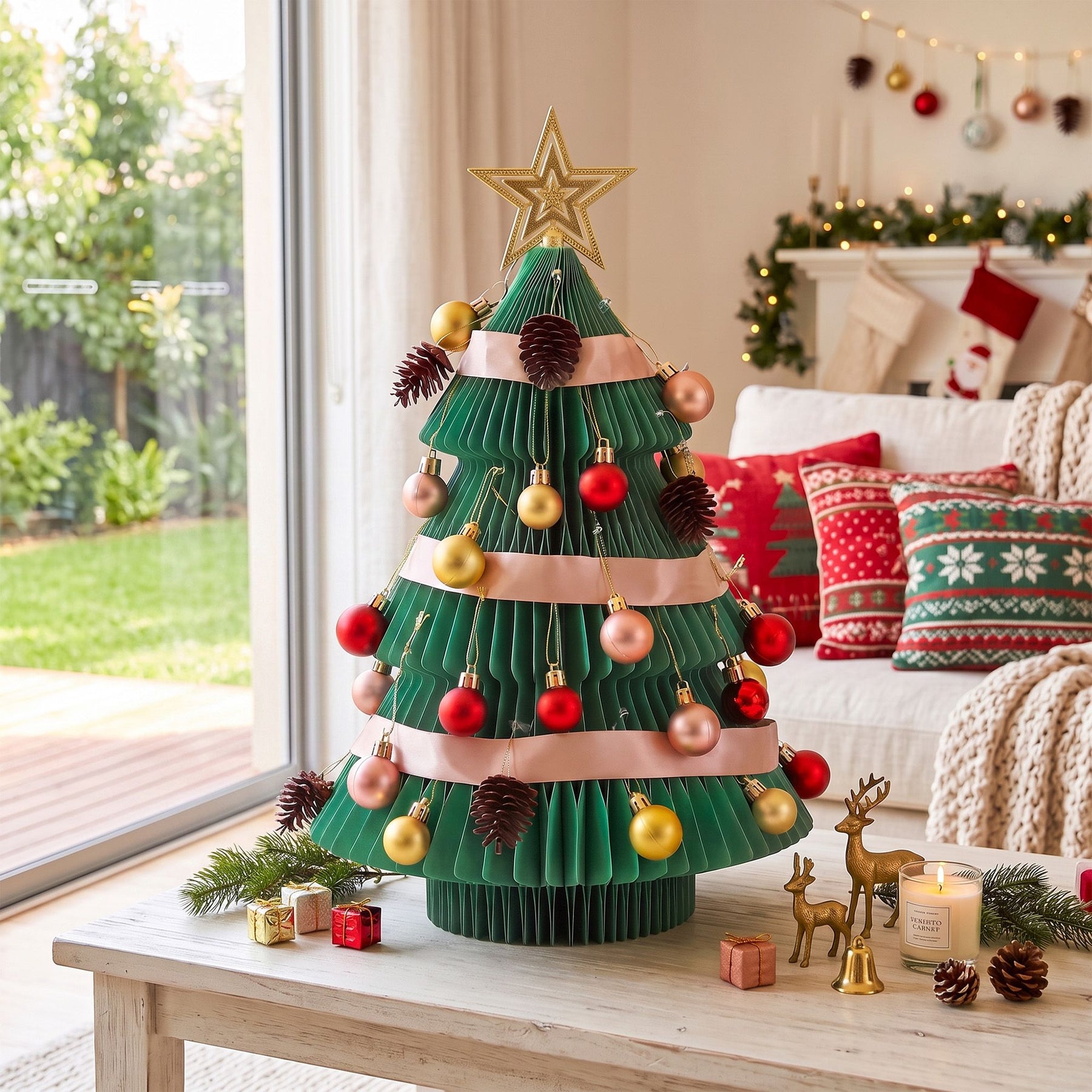 Jingle Jollys Paper Christmas Tree 61CM w/ Star Topper Xmas Decor Tabletop Green DIY Ornament Set - SportZone.co.nz