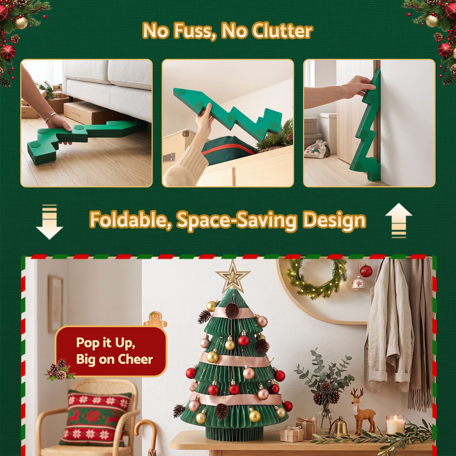 Jingle Jollys Paper Christmas Tree 61CM w/ Star Topper Xmas Decor Tabletop Green DIY Ornament Set - SportZone.co.nz