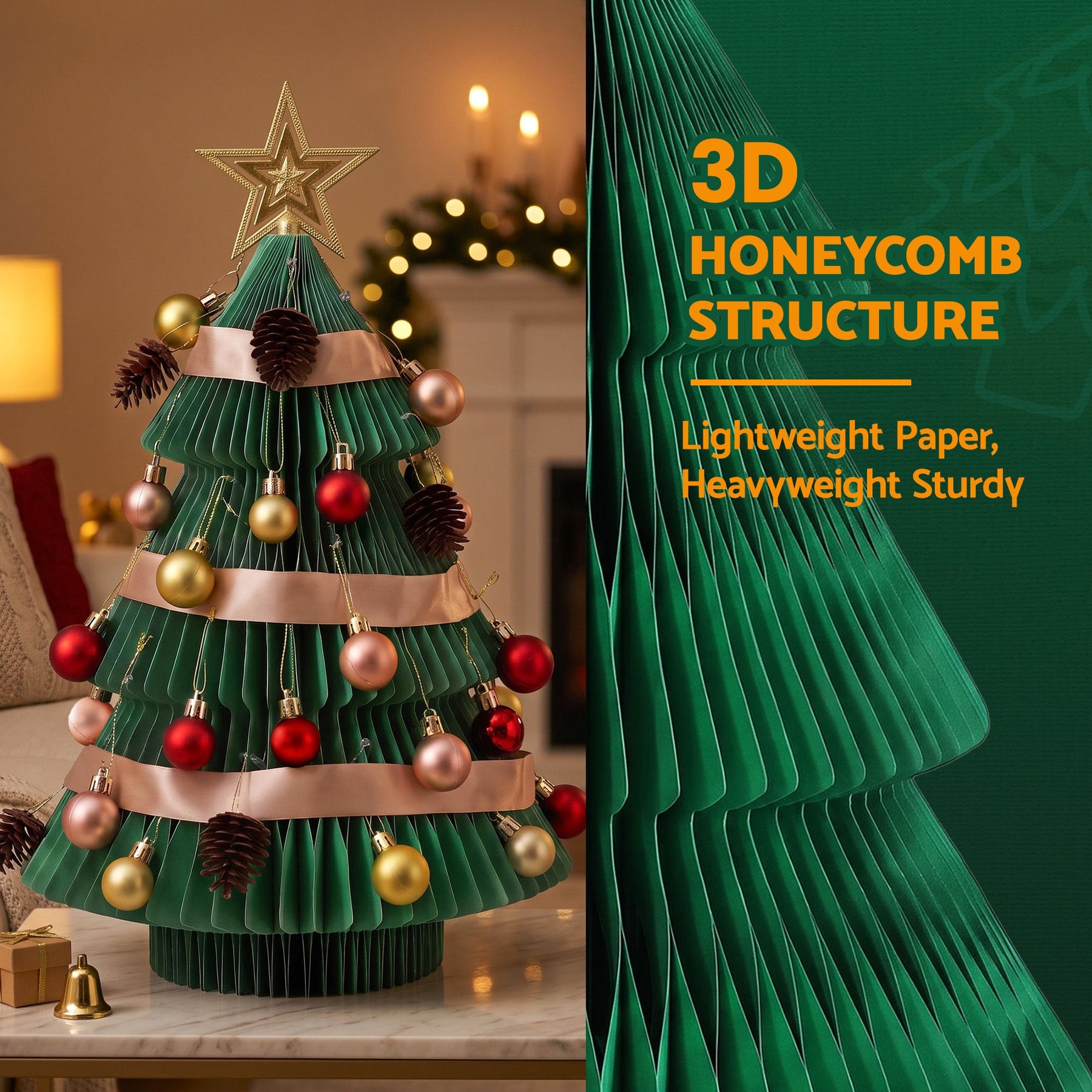 Jingle Jollys Paper Christmas Tree 61CM w/ Star Topper Xmas Decor Tabletop Green DIY Ornament Set - SportZone.co.nz