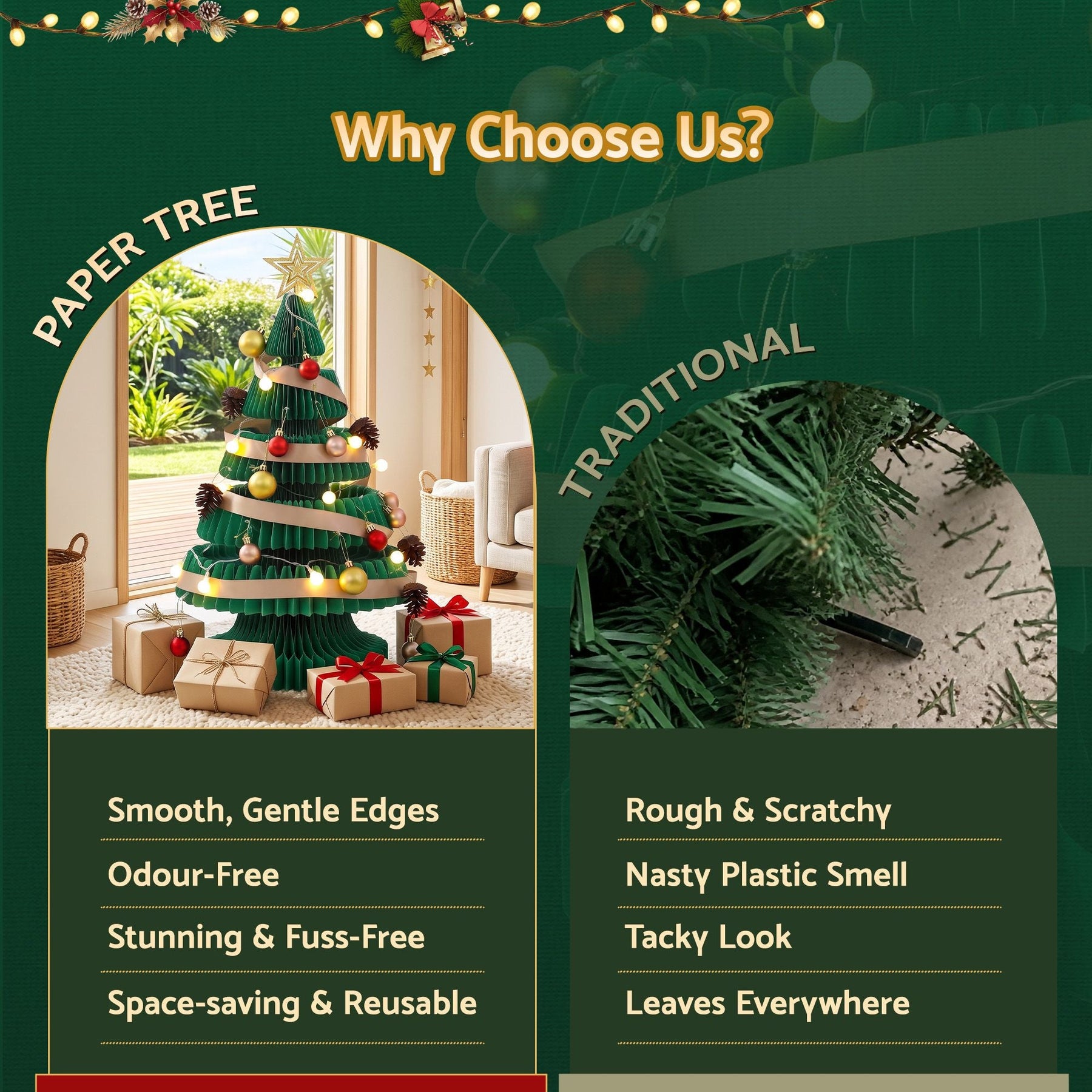 Jingle Jollys Paper Christmas Tree 62CM w/ Star Topper LEDs Xmas Decorations Kit Home Office Green - SportZone.co.nz