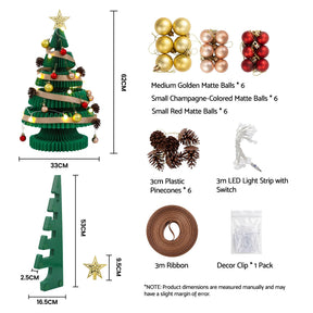 Jingle Jollys Paper Christmas Tree 62CM w/ Star Topper LEDs Xmas Decorations Kit Home Office Green - SportZone.co.nz